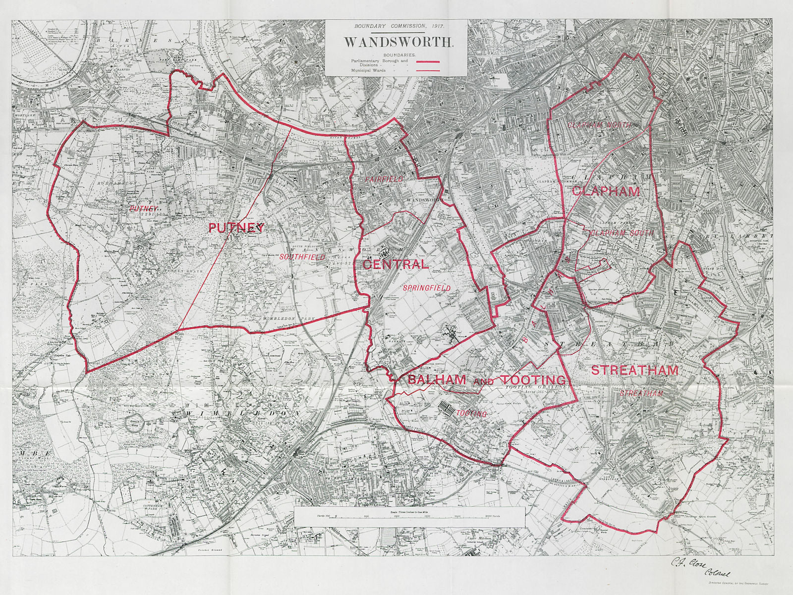 Wandsworth Parliamentary Borough. Putney Clapham. BOUNDARY COMMISSION 1917 map